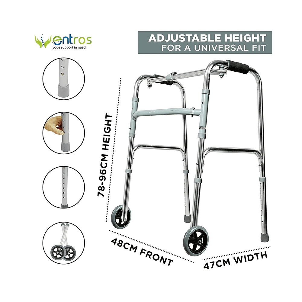 Entros KL912 Light Weight Single Handle Aluminum Folding Walker with Wheel - Image 4