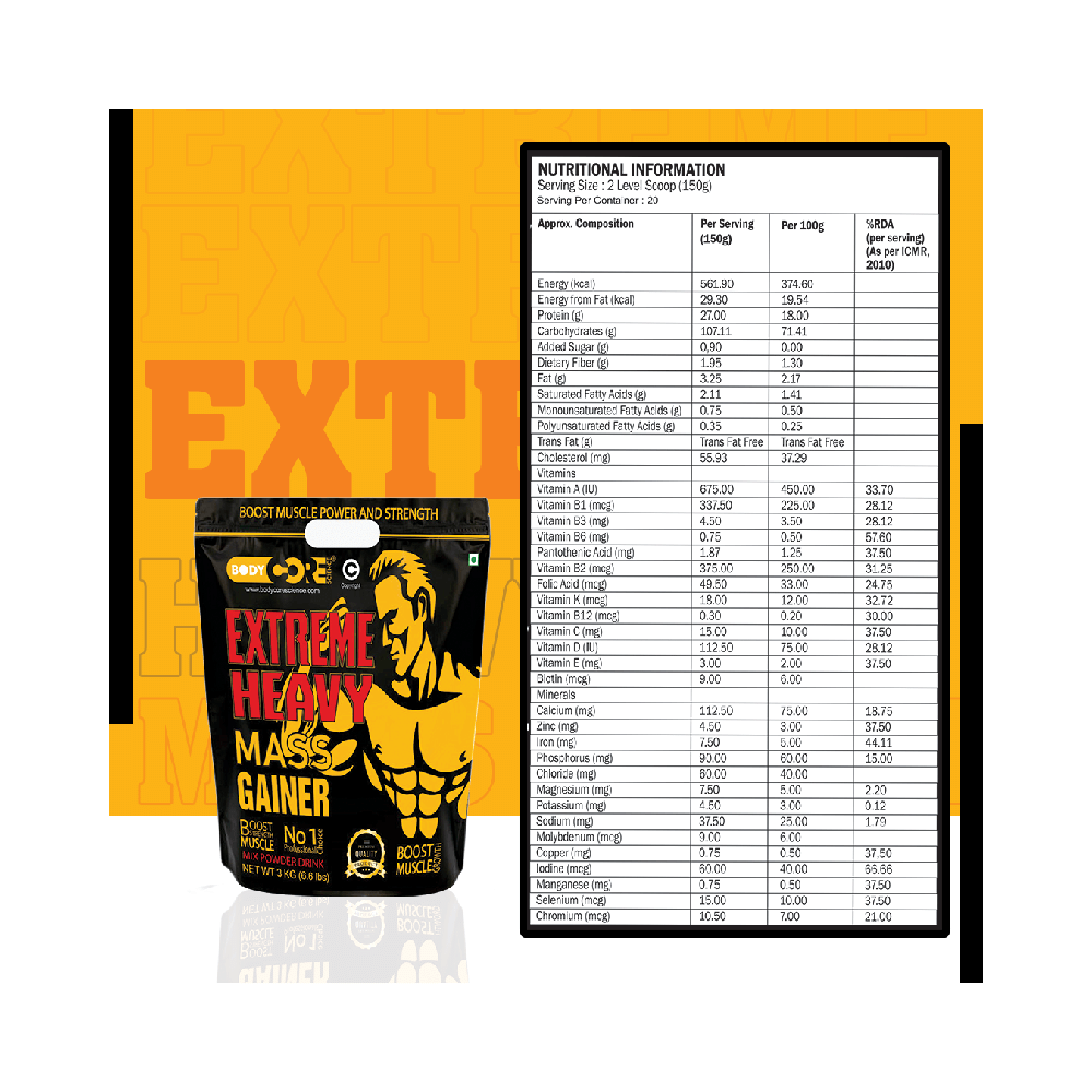 Body Core Science Extreme Heavy Mass Gainer Powder Mango - Image 7