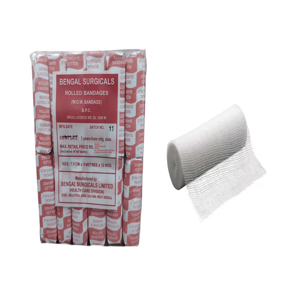 Absorbent Cotton Medical Gauze Roll Bandage (12 Each) 7.5cm x 5m