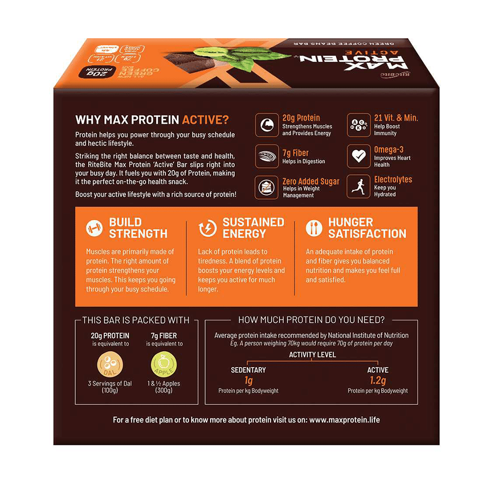 RiteBite Max Protein Active 20g Protein Bar Green Coffee - Image 2