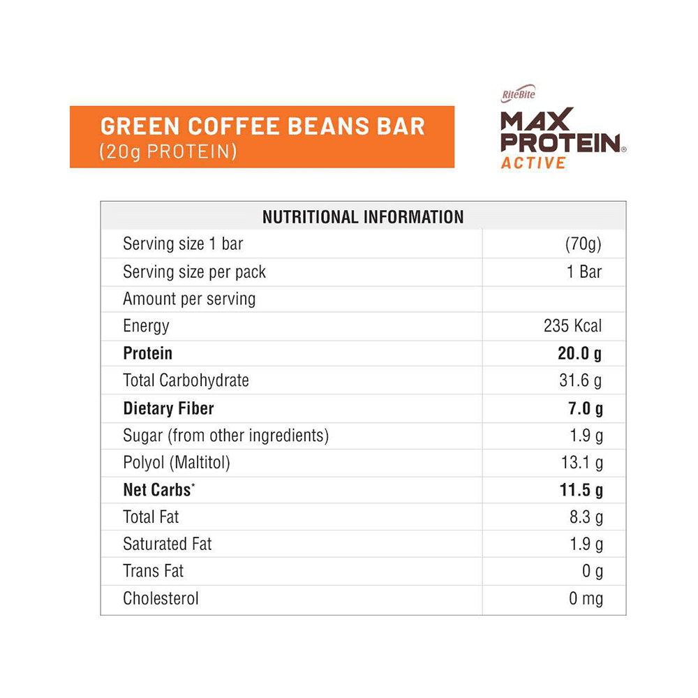 RiteBite Max Protein Active 20g Protein Bar Green Coffee - Image 6