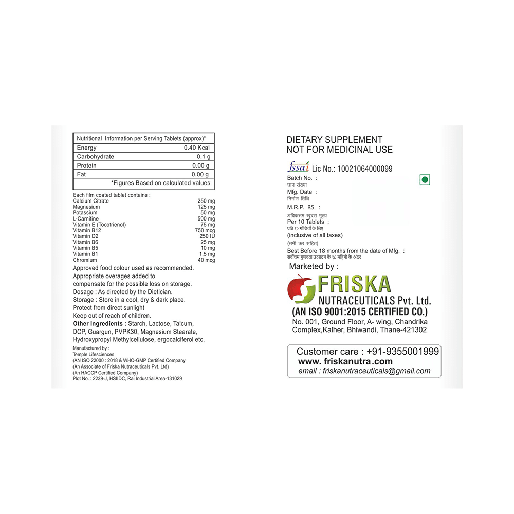 Crampeze Tablet with Calcium, Magnesium, Potassium, L-Carnitine & Multivitamins - Image 4