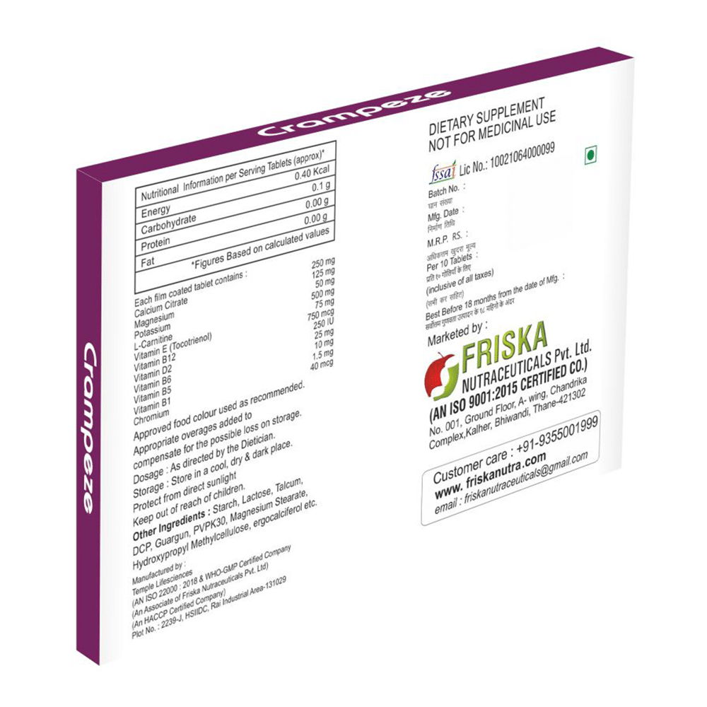 Crampeze Tablet with Calcium, Magnesium, Potassium, L-Carnitine & Multivitamins - Image 2