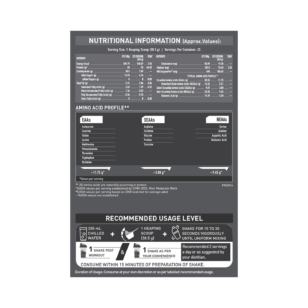 MuscleBlaze MuscleBlaze Biozyme Performance Whey Protein | For Muscle Gain | Improves Protein Absorption | Nutrition Care Powder Unflavoured Refill Pack - Image 3