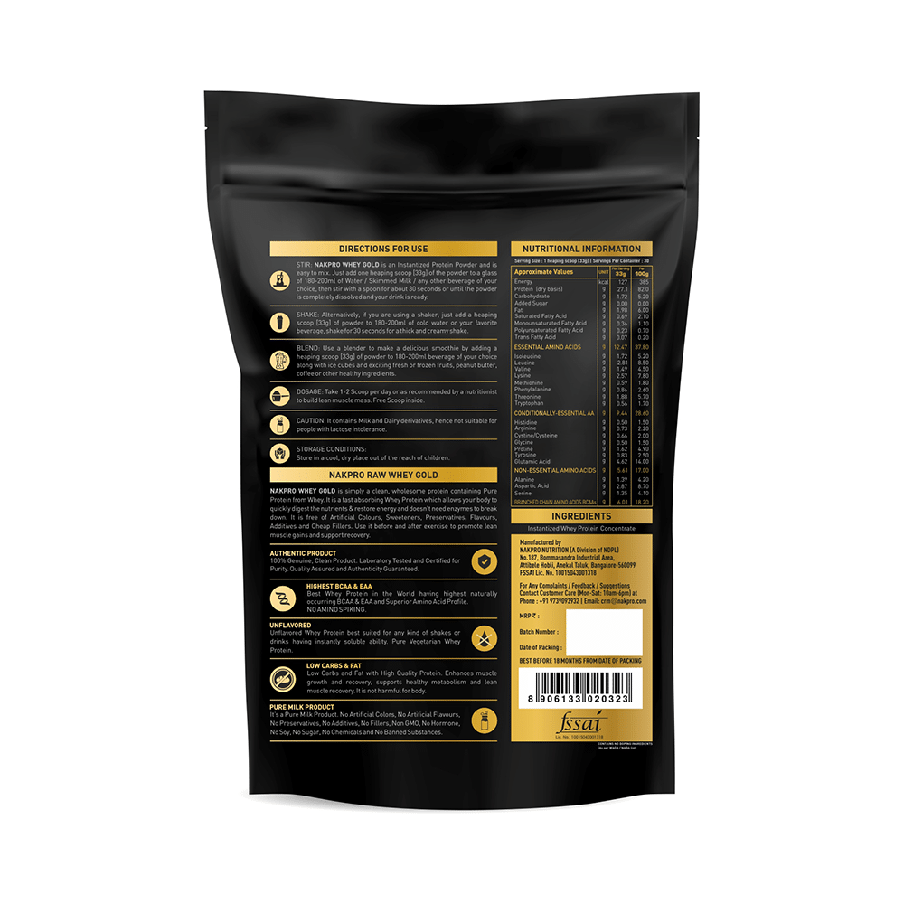 Nakpro Nutrition Whey Gold Whey Active Concentrate Powder (1kg Each) Unflavored - Image 2