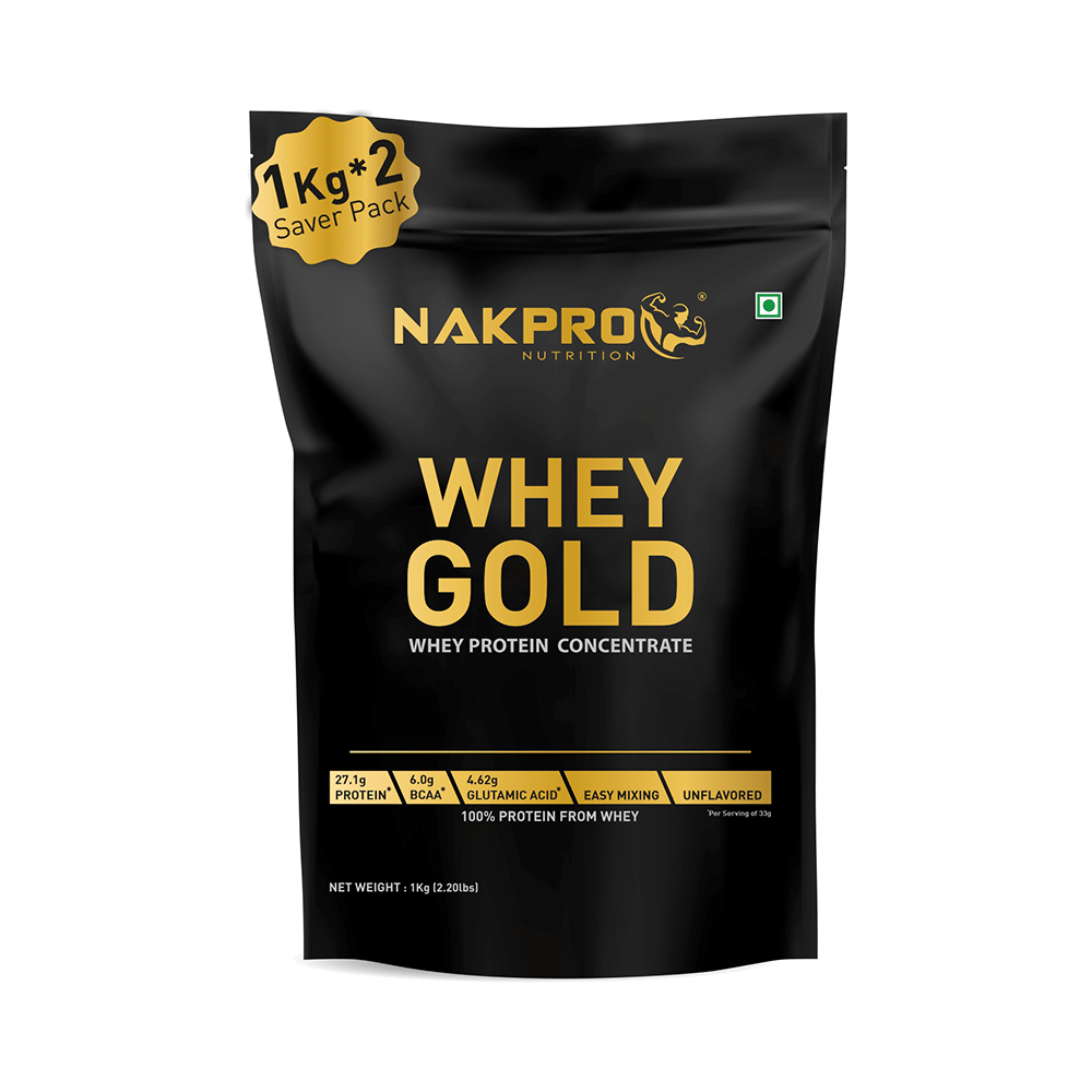 Nakpro Nutrition Whey Gold Whey Active Concentrate Powder (1kg Each) Unflavored - Image 1