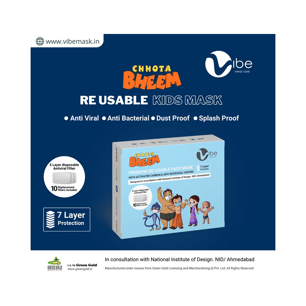 Vibe Chhota Bheem Premium Re-Usable Face Mask for Kids with 25 Filters Free Size Star - Image 8
