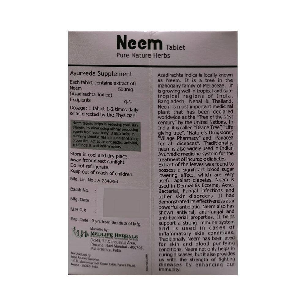 Medlife Herbals Neem Tablet - Image 2