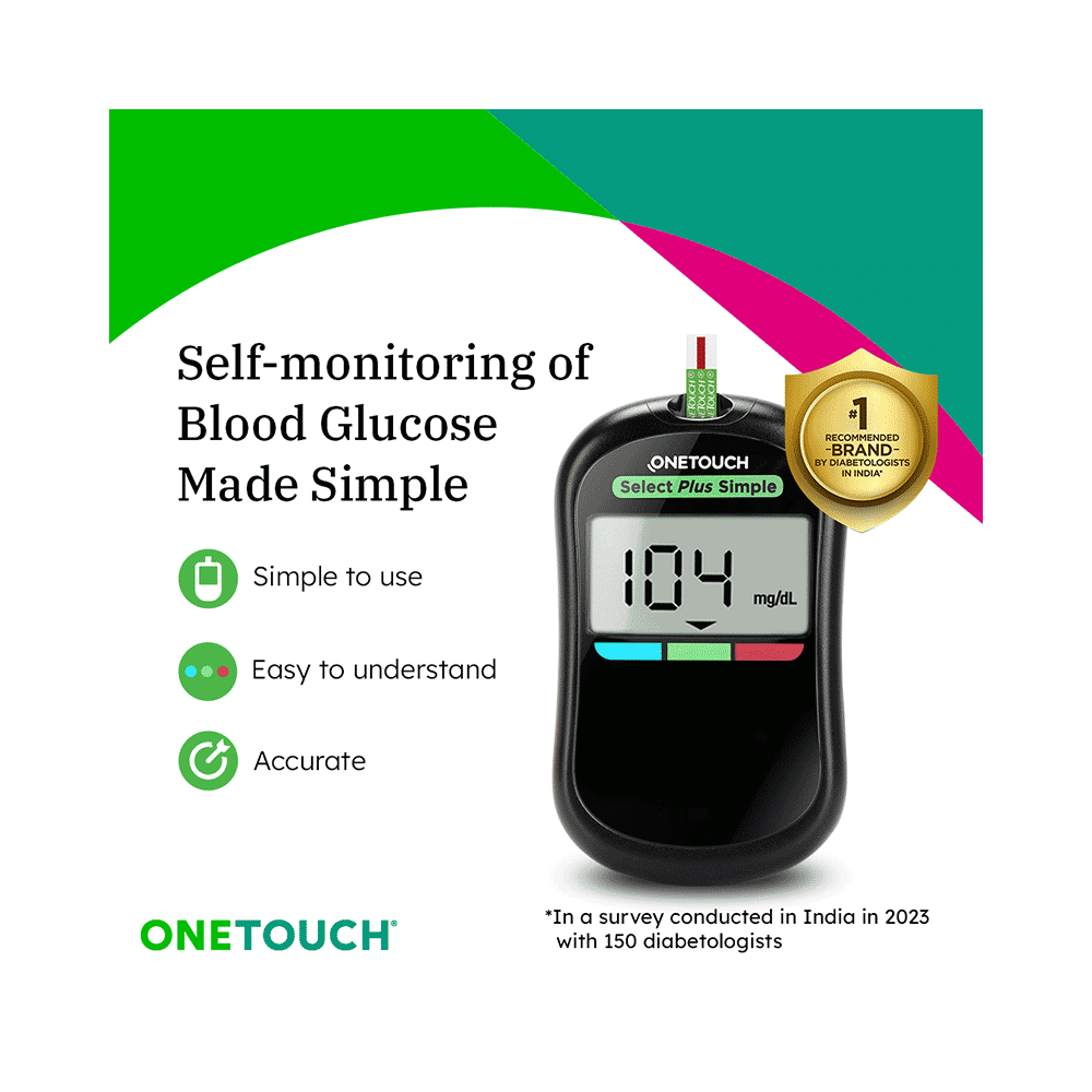 Combo Pack of OneTouch Select Plus Simple Glucometer with 10 Free Strips Black, OneTouch Select Plus Test Strip Green (25) & OneTouch Ultrasoft Lancets (25) - Image 2