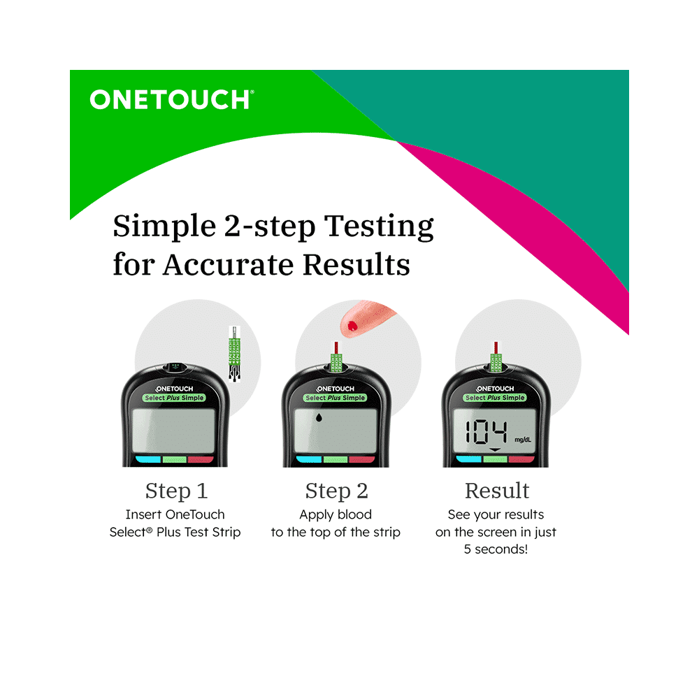 Combo Pack of OneTouch Select Plus Simple Glucometer with 10 Free Strips Black, OneTouch Select Plus Test Strip Green (25) & OneTouch Ultrasoft Lancets (25) - Image 3