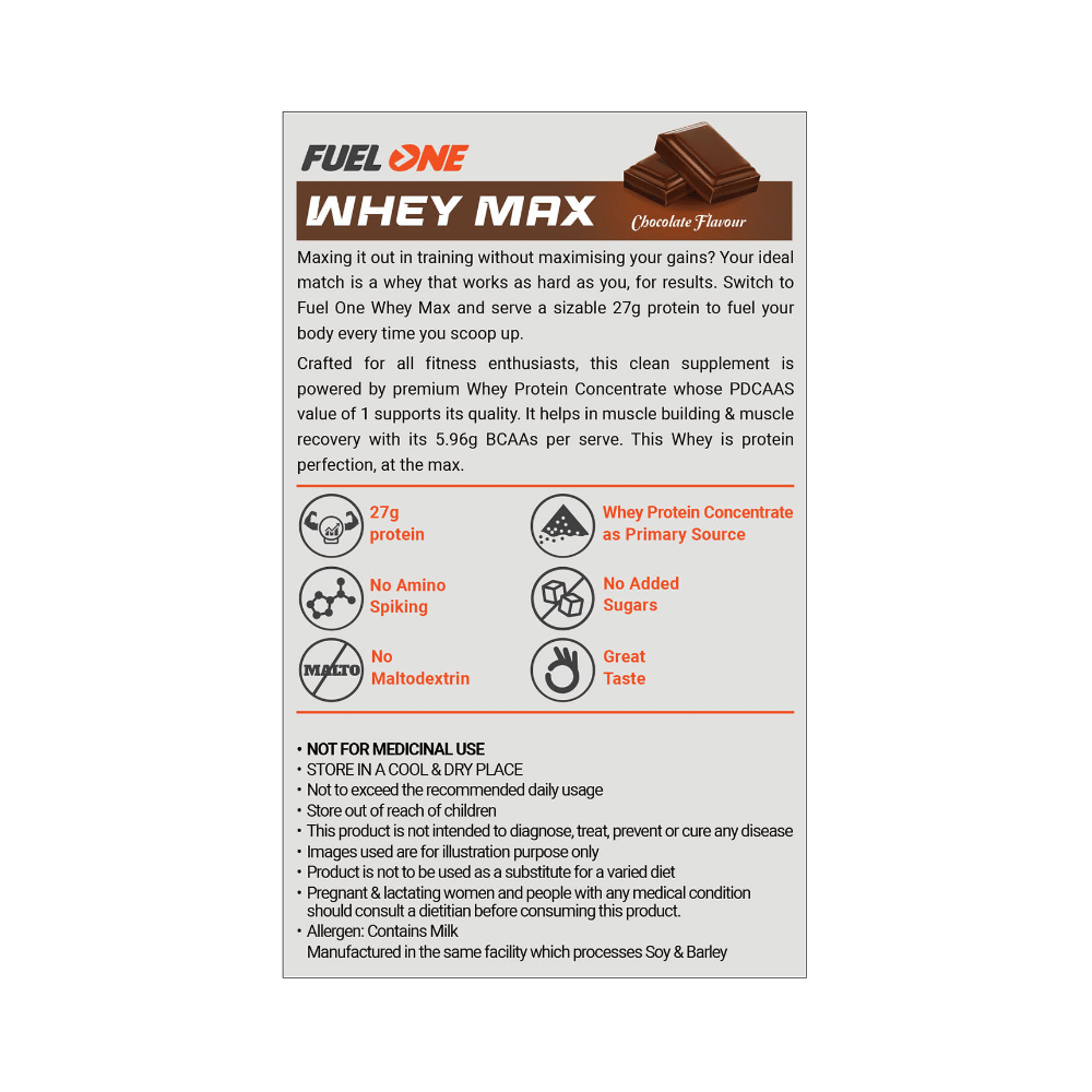 Fuel One Whey Max, Whey Protein Concentrate & Whey Protein Isolate Powder Chocolate - Image 10