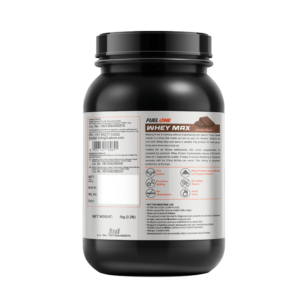 Fuel One Whey Max, Whey Protein Concentrate & Whey Protein Isolate Powder Chocolate - Image 3