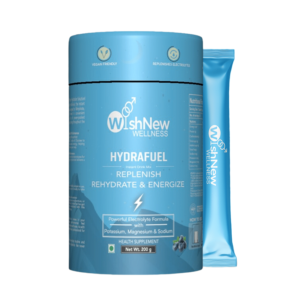 Wishnew Wellness Hydrafuel Replenish, Rehydrate & Energize with Potassium, Magnesium & Sodium Sachet (10gm Each) Sachet Blueberry - Image 1