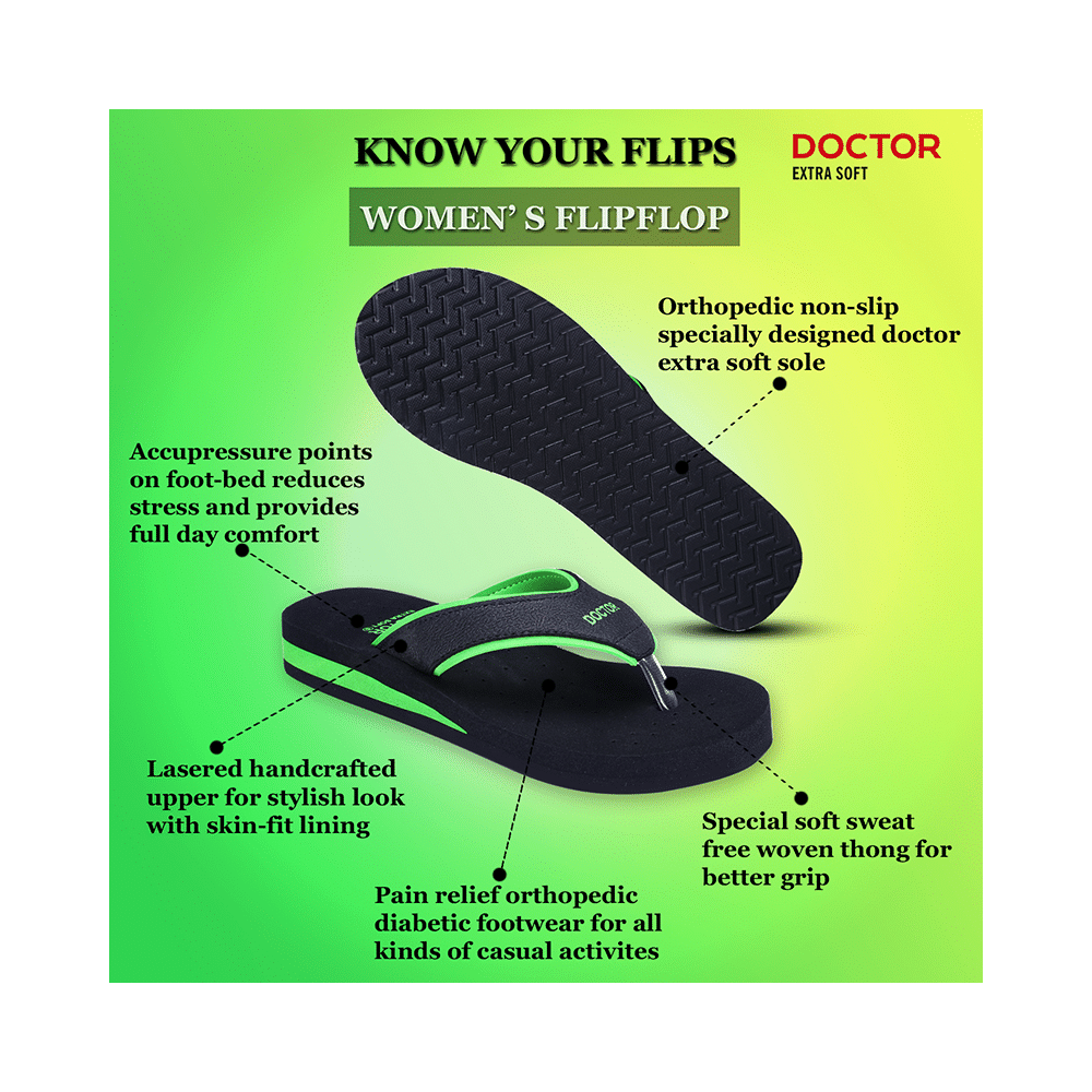 Doctor Extra Soft Ortho Care Orthopaedic Diabetic Pregnancy Comfort Flat Flipflops Slippers For Women Green 5 - Image 2