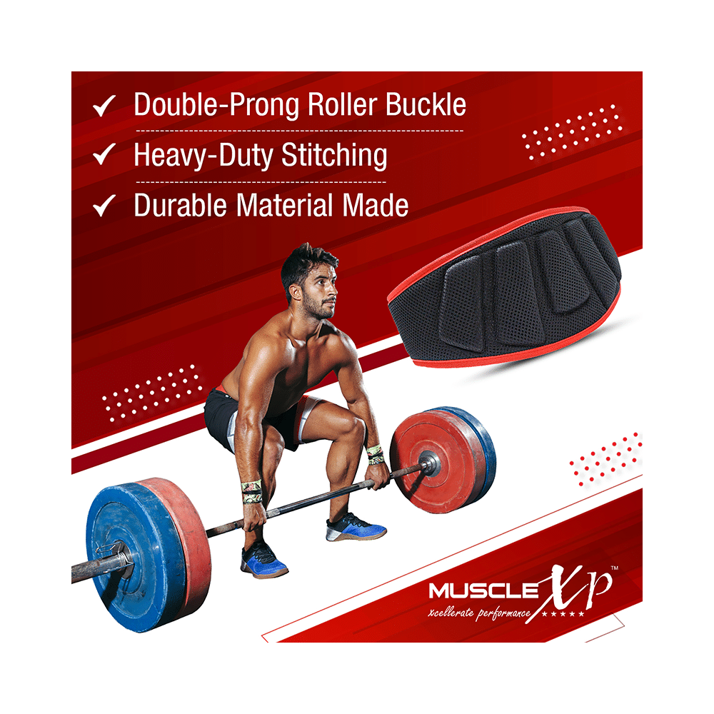 MuscleXP Gym Nylon Padded Weightlifting Belt Black Medium - Image 4