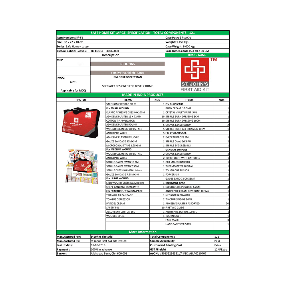 St Johns SJF F1 Safe Home First Aid Kit Large - Image 2