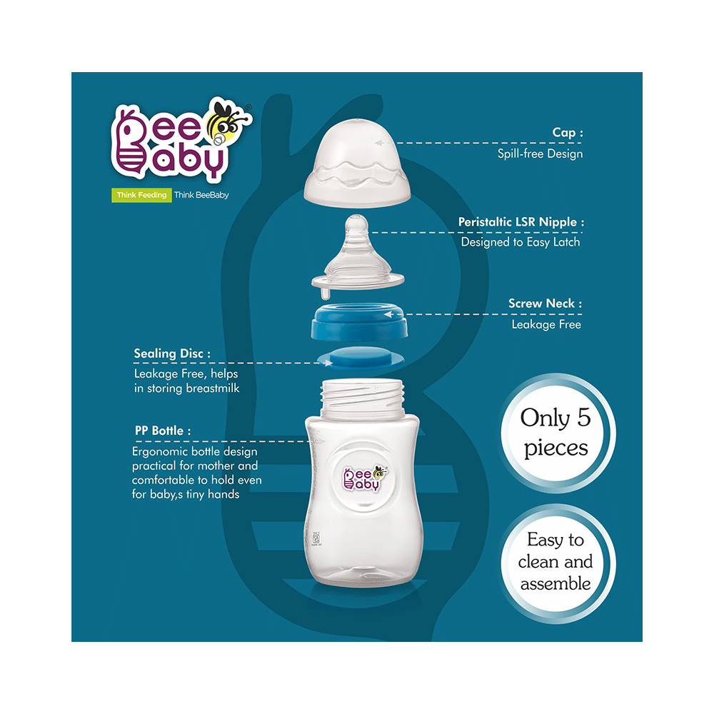 BeeBaby Ease Wide Neck Baby Feeding Bottle with Anti-Colic Soft Silicone Nipple 8 months + Blue - Image 6