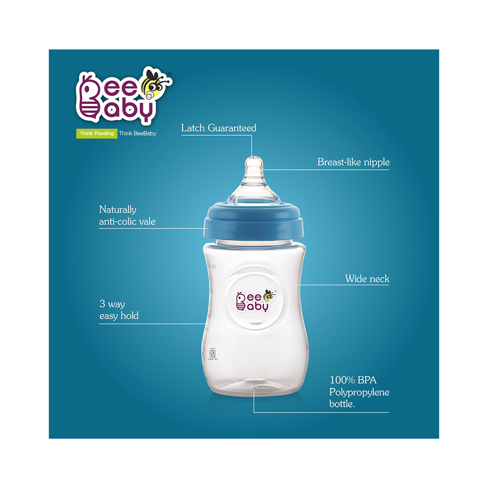 BeeBaby Ease Wide Neck Baby Feeding Bottle with Anti-Colic Soft Silicone Nipple 8 months + Blue - Image 4