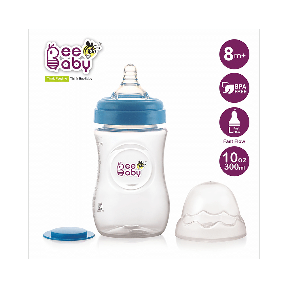 BeeBaby Ease Wide Neck Baby Feeding Bottle with Anti-Colic Soft Silicone Nipple 8 months + Blue - Image 3