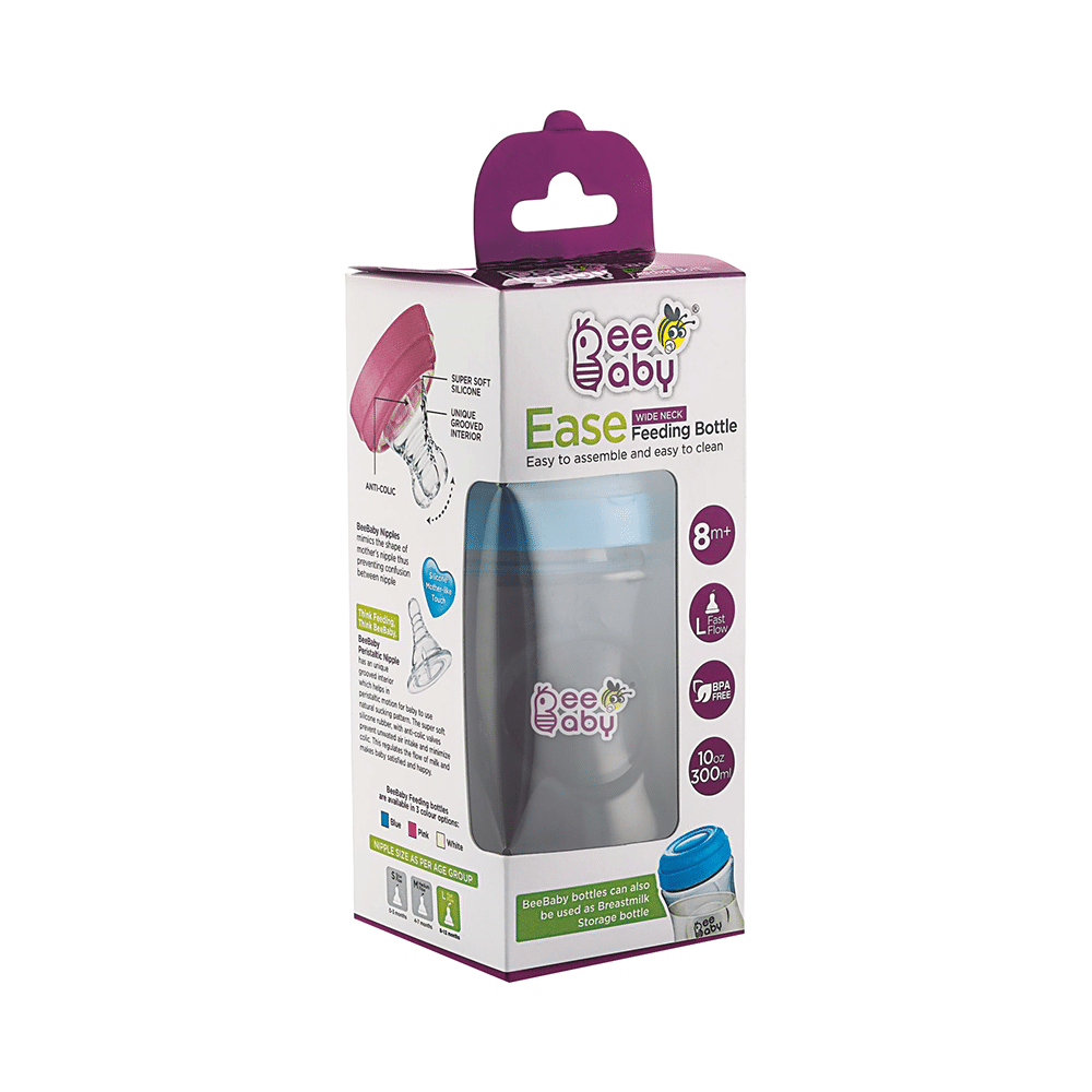 BeeBaby Ease Wide Neck Baby Feeding Bottle with Anti-Colic Soft Silicone Nipple 8 months + Blue - Image 2