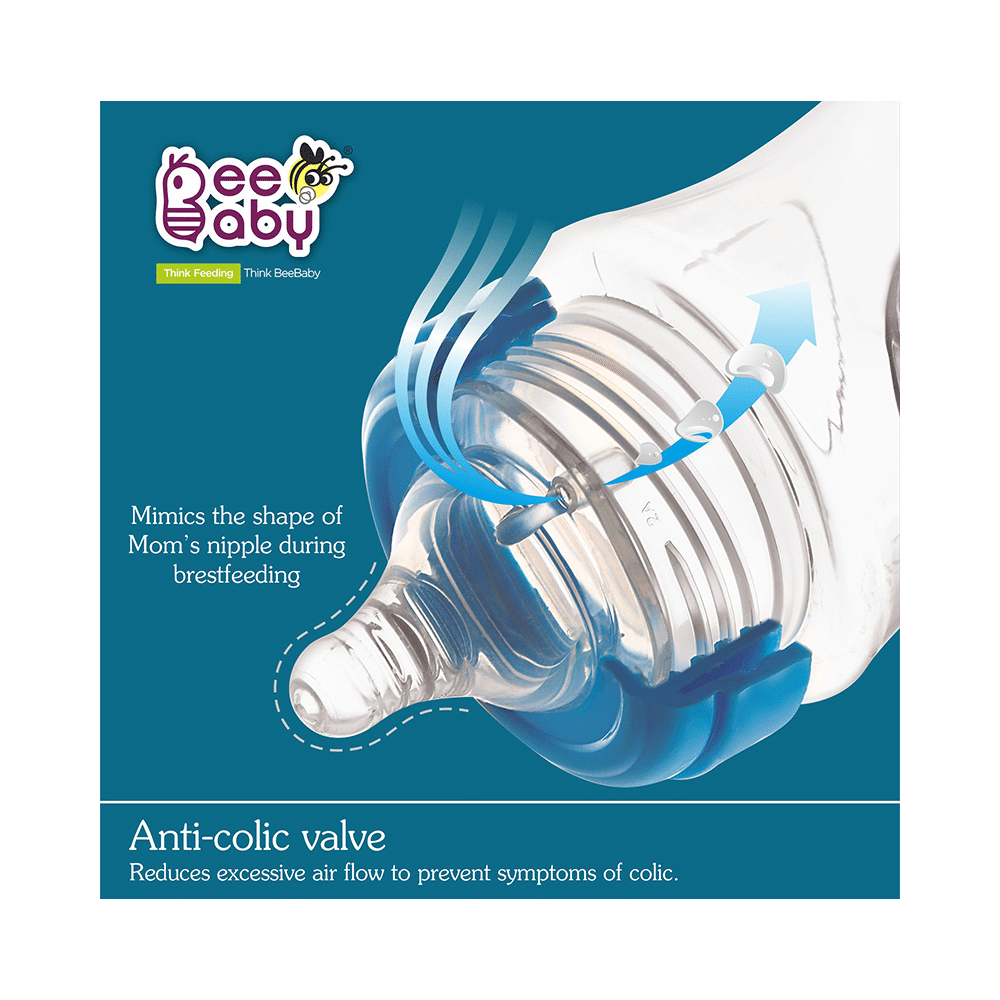 BeeBaby Ease Wide Neck Baby Feeding Bottle with Anti-Colic Soft Silicone Nipple 8 months + Blue - Image 5