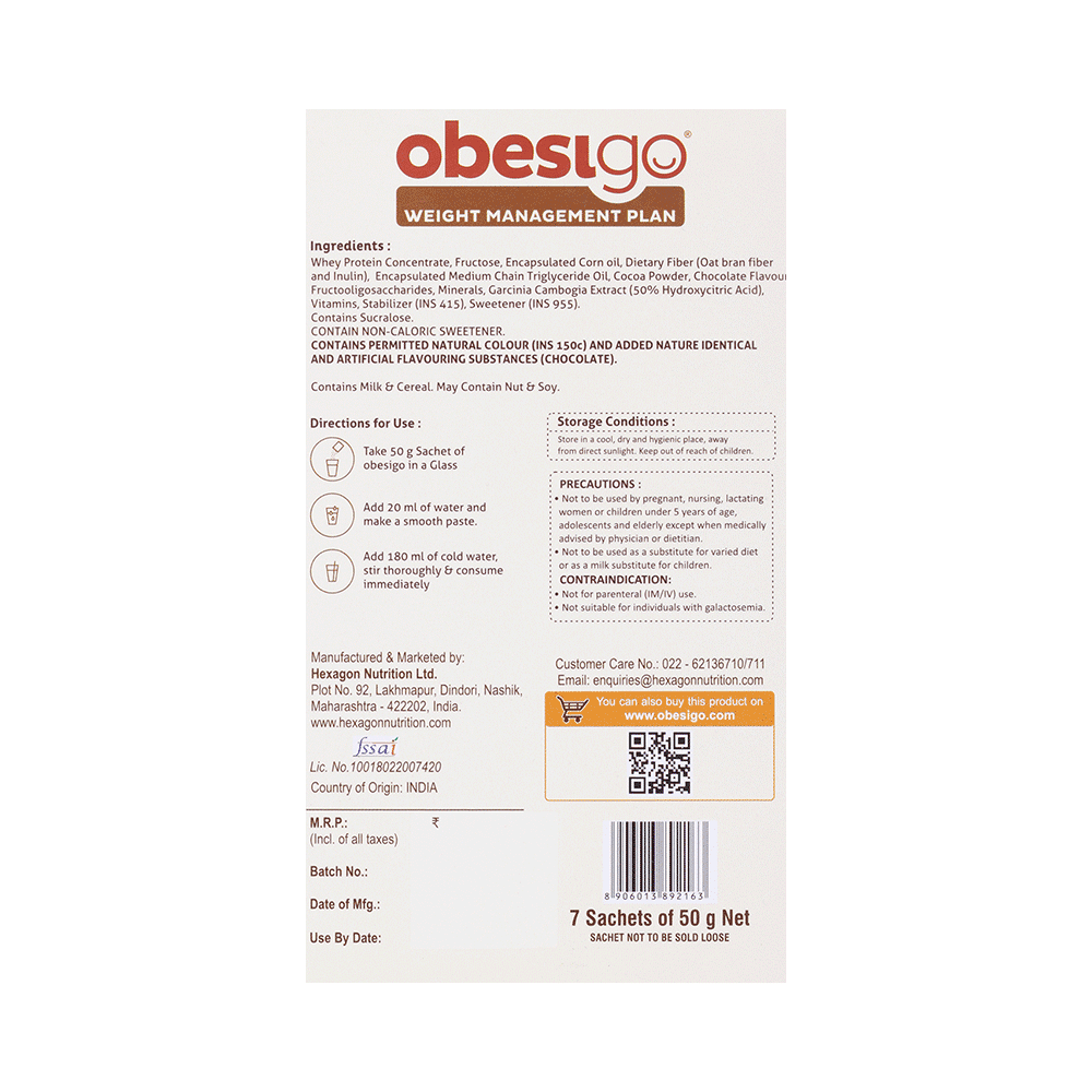 Obesigo Whey Protein | With Garcinia, Vitamins & Minerals for Weight Management | Flavour Chocolate Sachet - Image 4