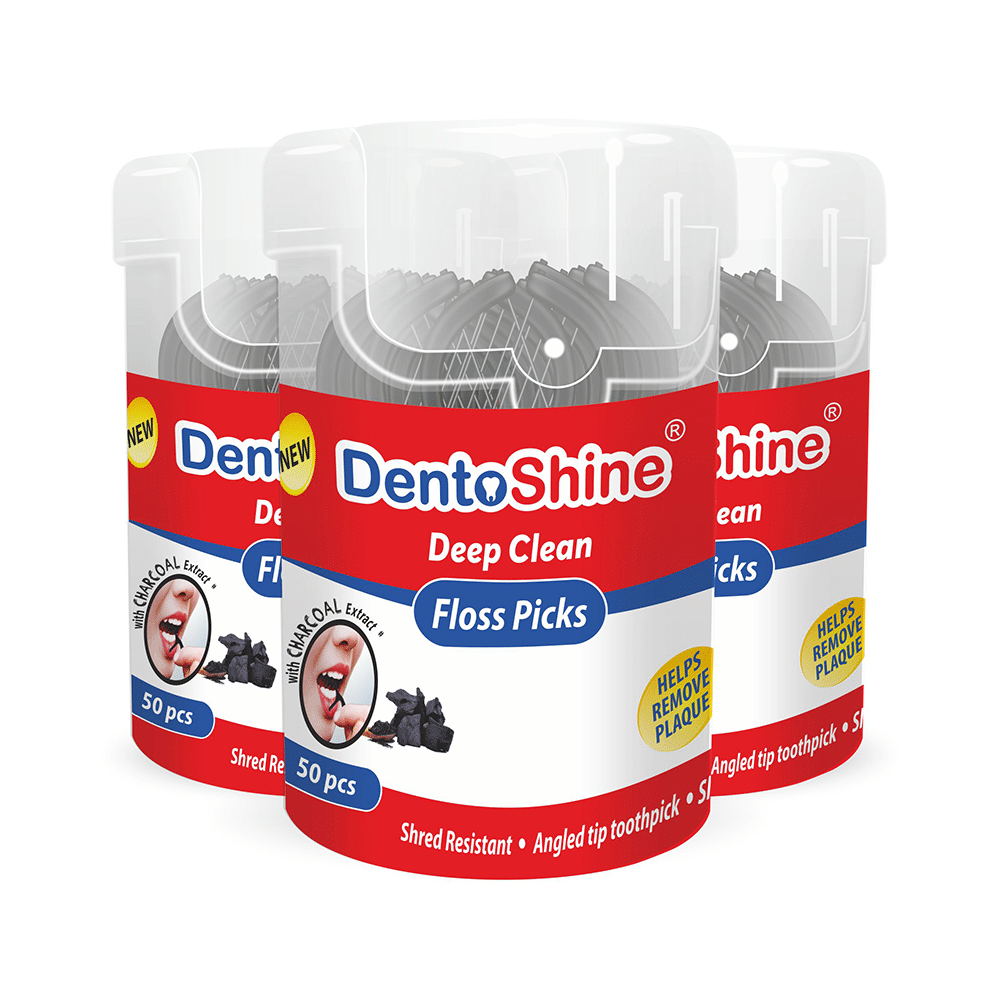 DentoShine Deep Clean Floss Picks (50 Each) with Charcoal Extract