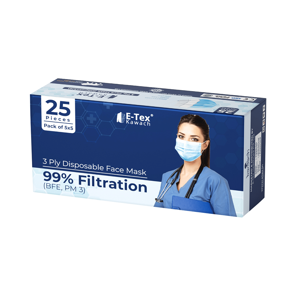 E-Tex Kawach 99% Filtration 3 Ply Disposable Face Mask Free Size Multicolor