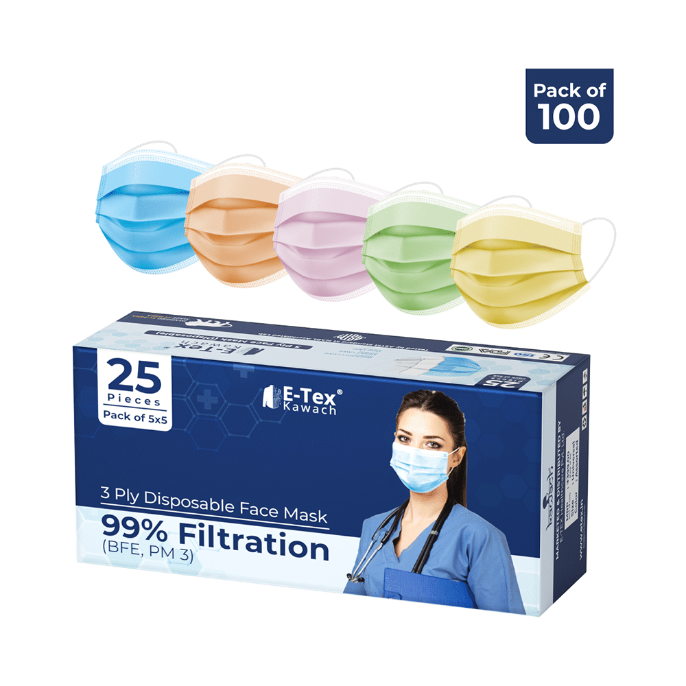 E-Tex Kawach 99% Filtration 3 Ply Disposable Face Mask Free Size Multicolor - Image 2