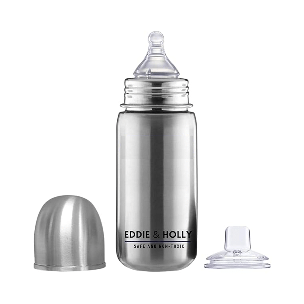 Eddie & Holly 2 in 1 Sipper Bottle for Baby Anti Colic and New Born Baby Premium Stainless Steel, Wide Neck 12+ Months Sipper