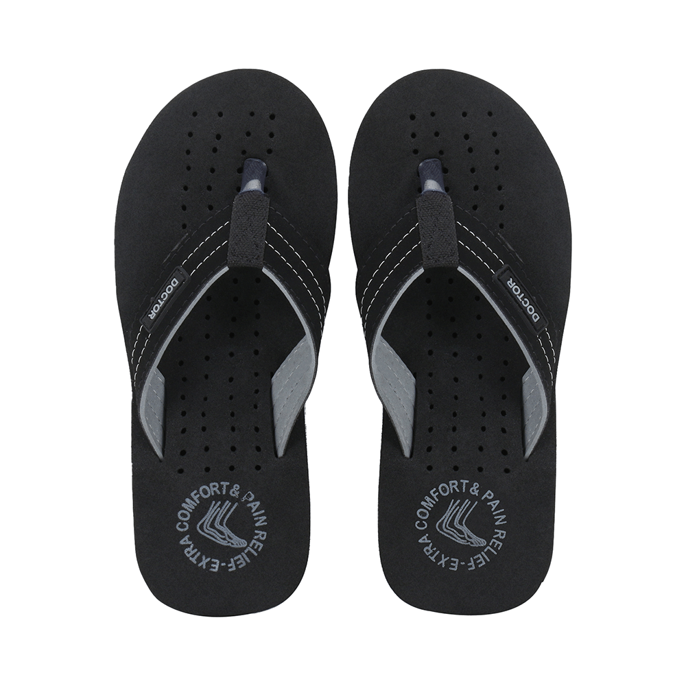 Doctor Extra Soft D28 Orthopaedic and Diabetic Super Fit Comfort Doctor Slipper, Flip-Flop, Cushion, Slides and House Slipper for Men Black/Grey 8 - Image 1