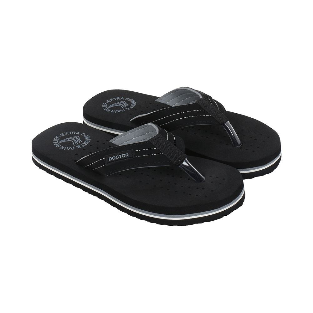 Doctor Extra Soft D28 Orthopaedic and Diabetic Super Fit Comfort Doctor Slipper, Flip-Flop, Cushion, Slides and House Slipper for Men Black/Grey 8 - Image 4