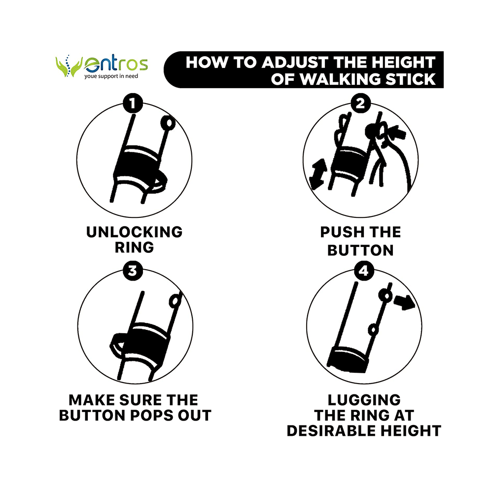 Entros KL946L Premium 4 Leg Straight Walking Stick with Support - Image 5