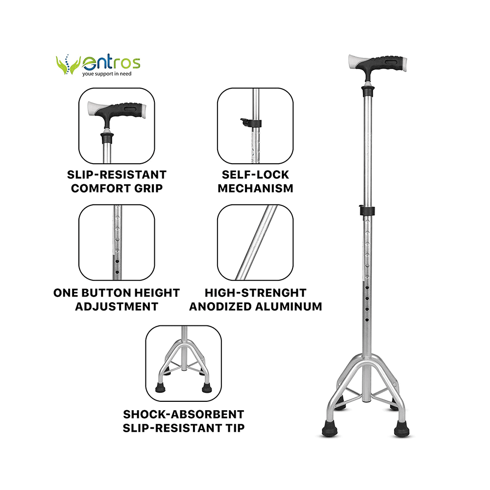 Entros KL946L Premium 4 Leg Straight Walking Stick with Support - Image 2
