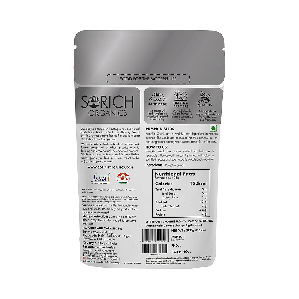 Sorich Organics Combo Pack of Pumpkin and Sunflower Seeds (200gm Each) - Image 2