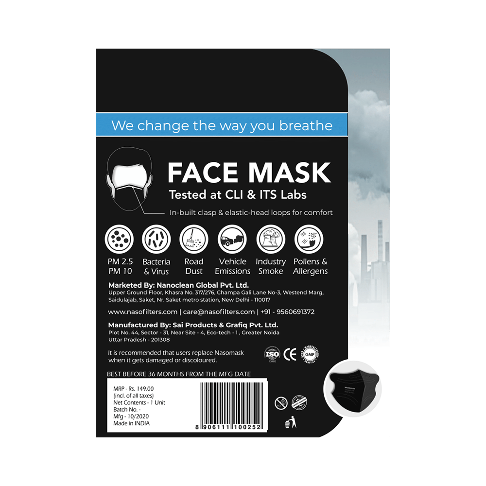 Nasomask Black N95 Grade Filter Anti-Pollution Face Mask - Image 2