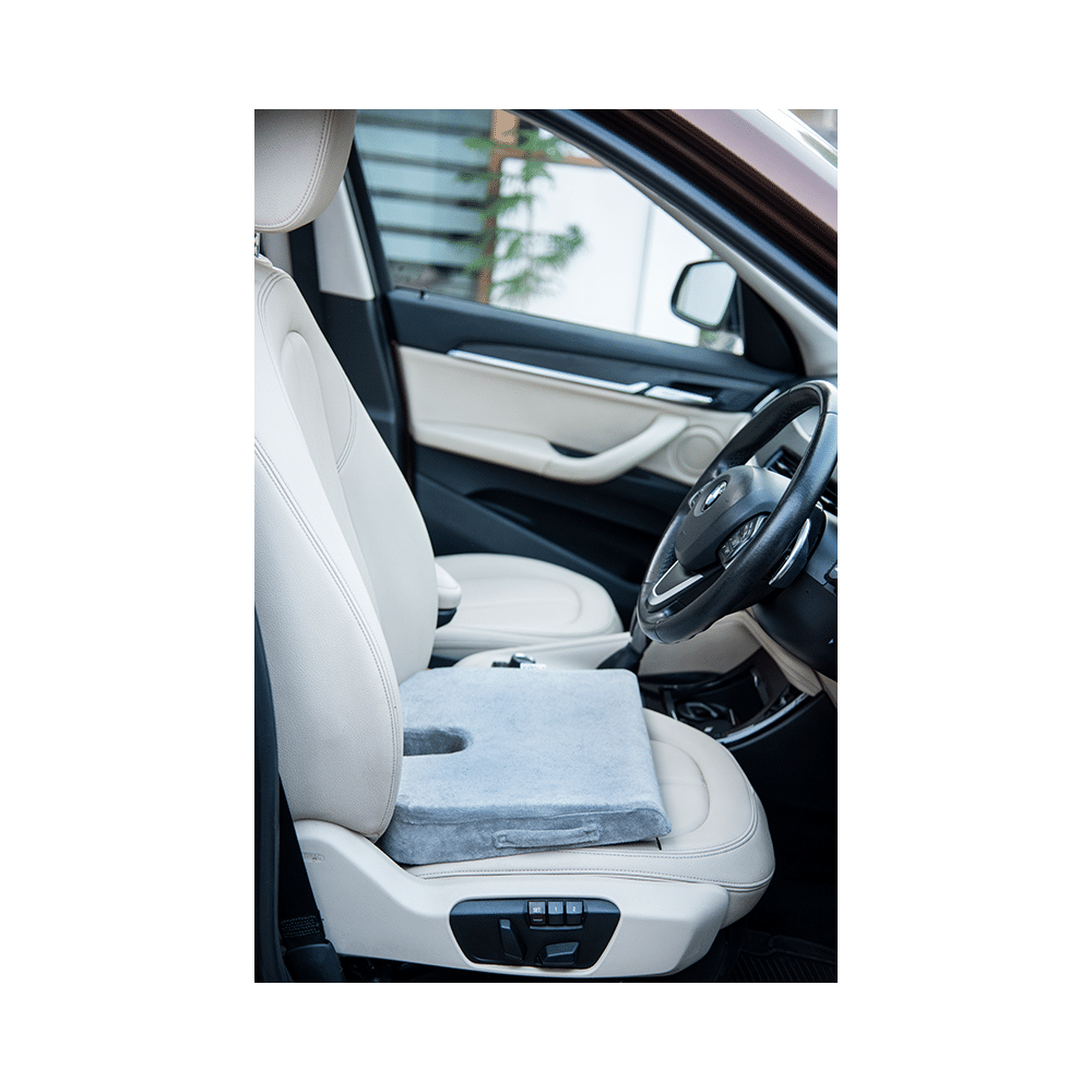 Fovera Car Seat Memory Foam Orthopedic U-Cut Out Wedge Cushion Medium Velour Grey - Image 3