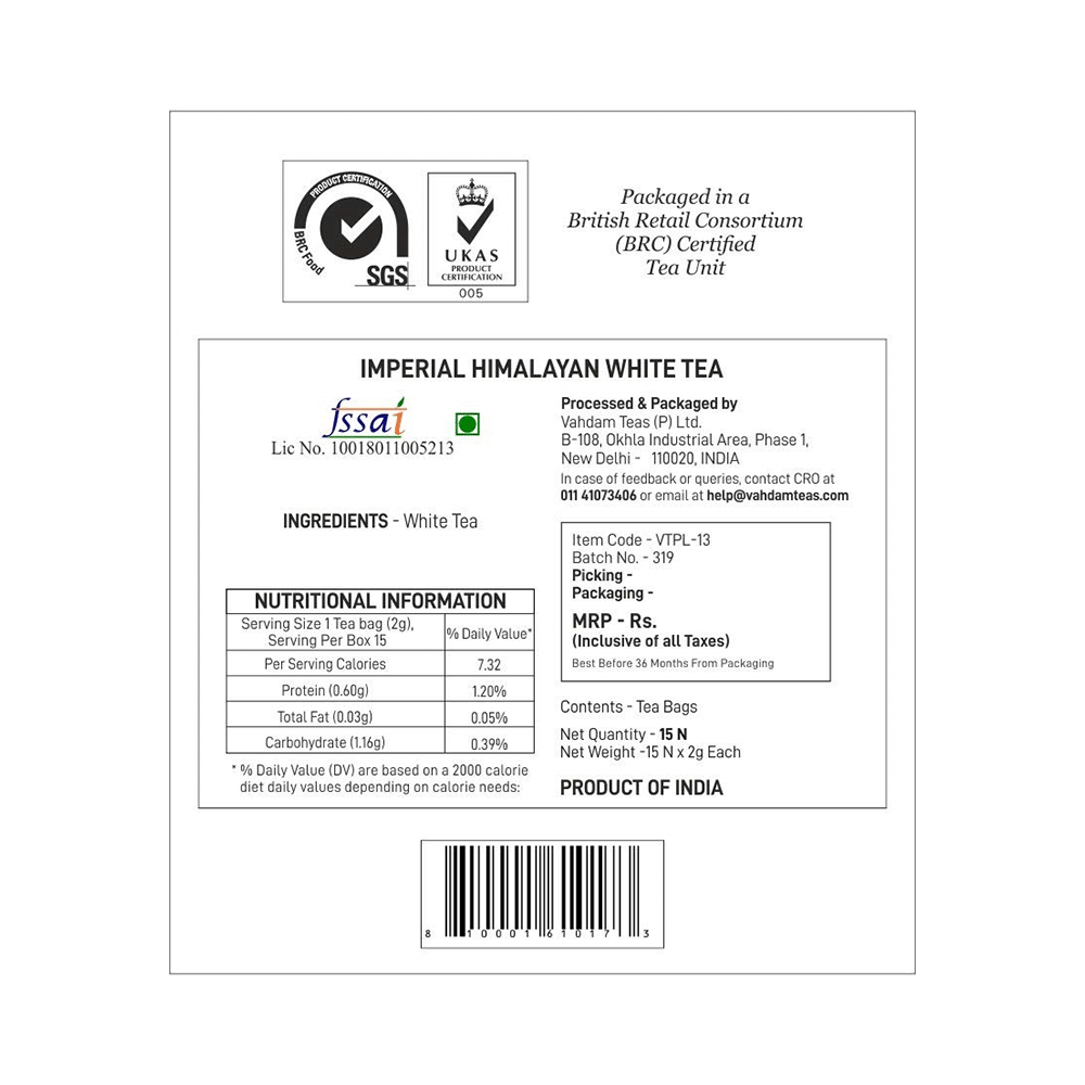 Vahdam Teas Imperial Himalayan White Tea (2gm Each) - Image 2
