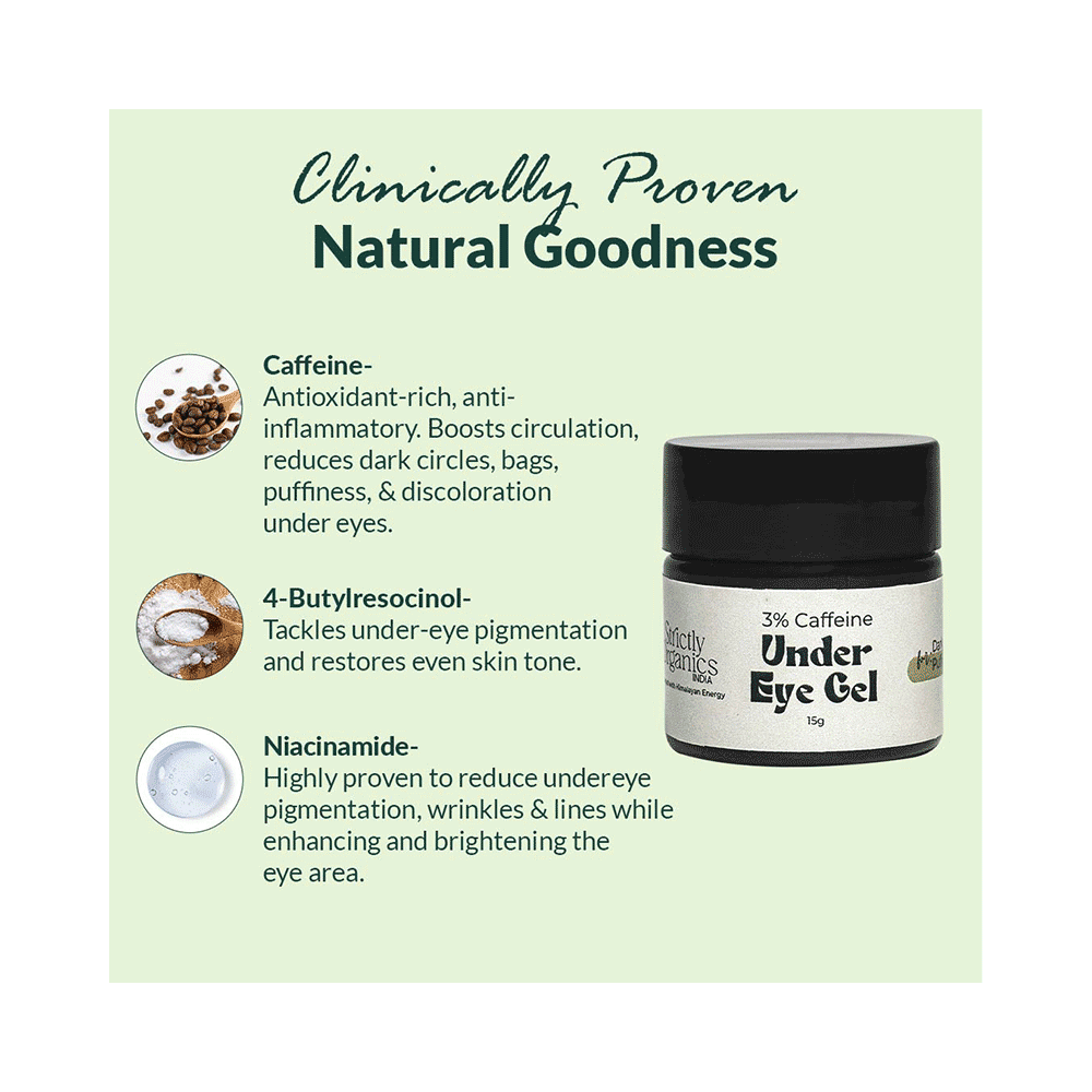 Strictly Organics India 3% Caffeine Under Eye Gel For Dark Circles & Puffiness With Niacinamide - Image 4