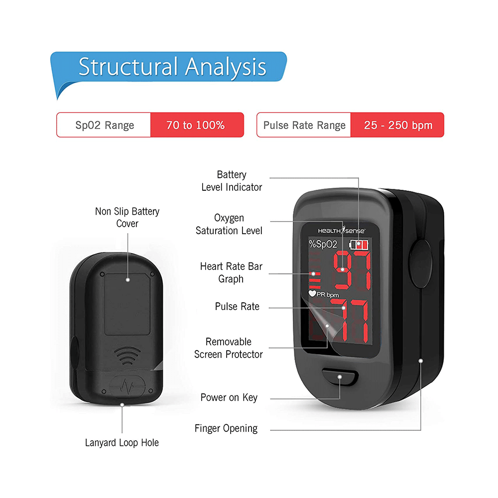 Health Sense FP 900 Accu Beat Fingertip Pulse Oximeter Black - Image 3