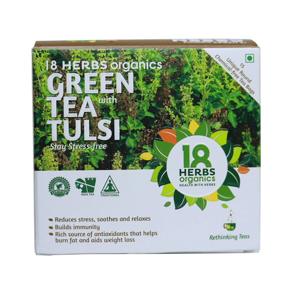 18 Herbs Organics Green Tea Bag (1.25gm Each) with Tulsi - Image 1