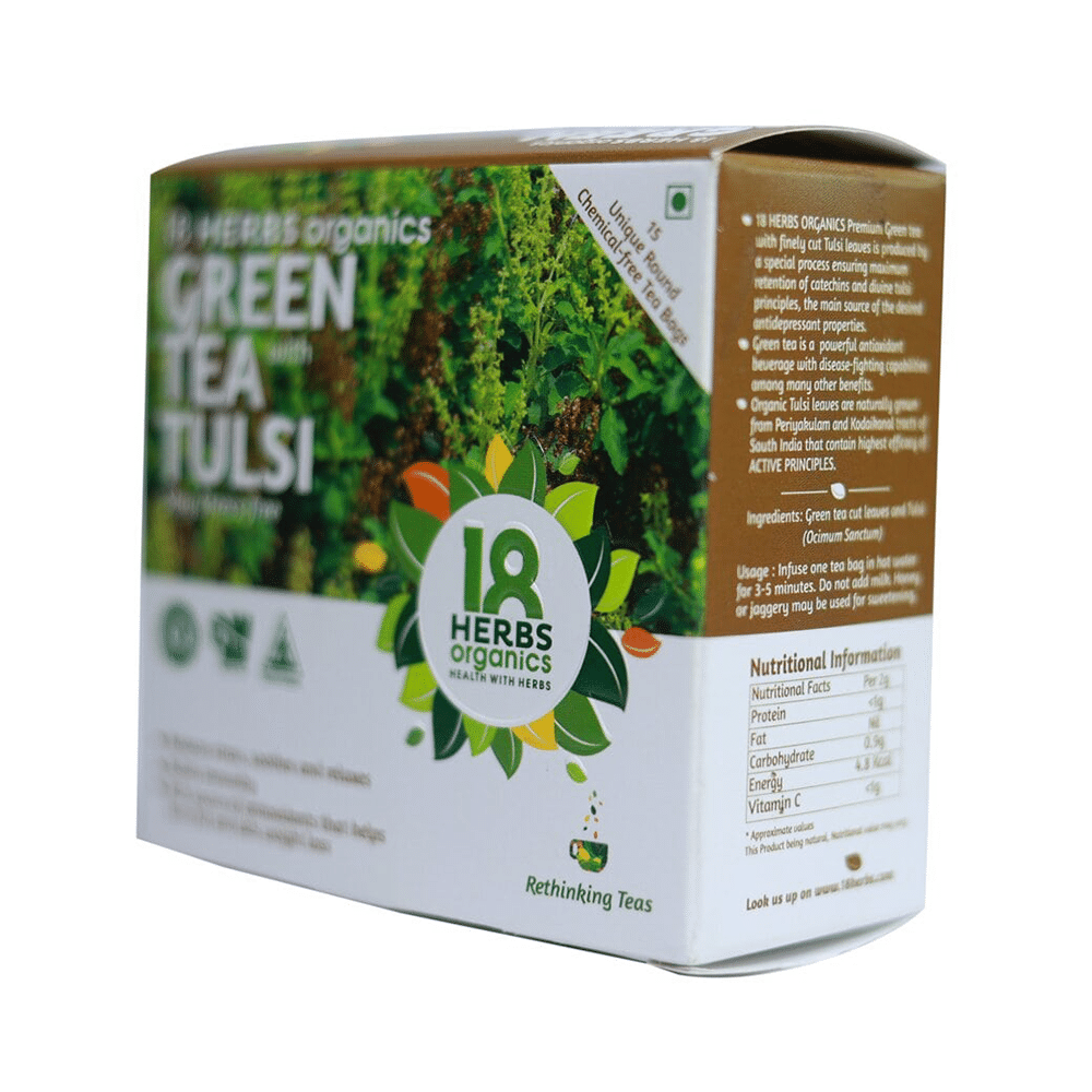 18 Herbs Organics Green Tea Bag (1.25gm Each) with Tulsi - Image 2