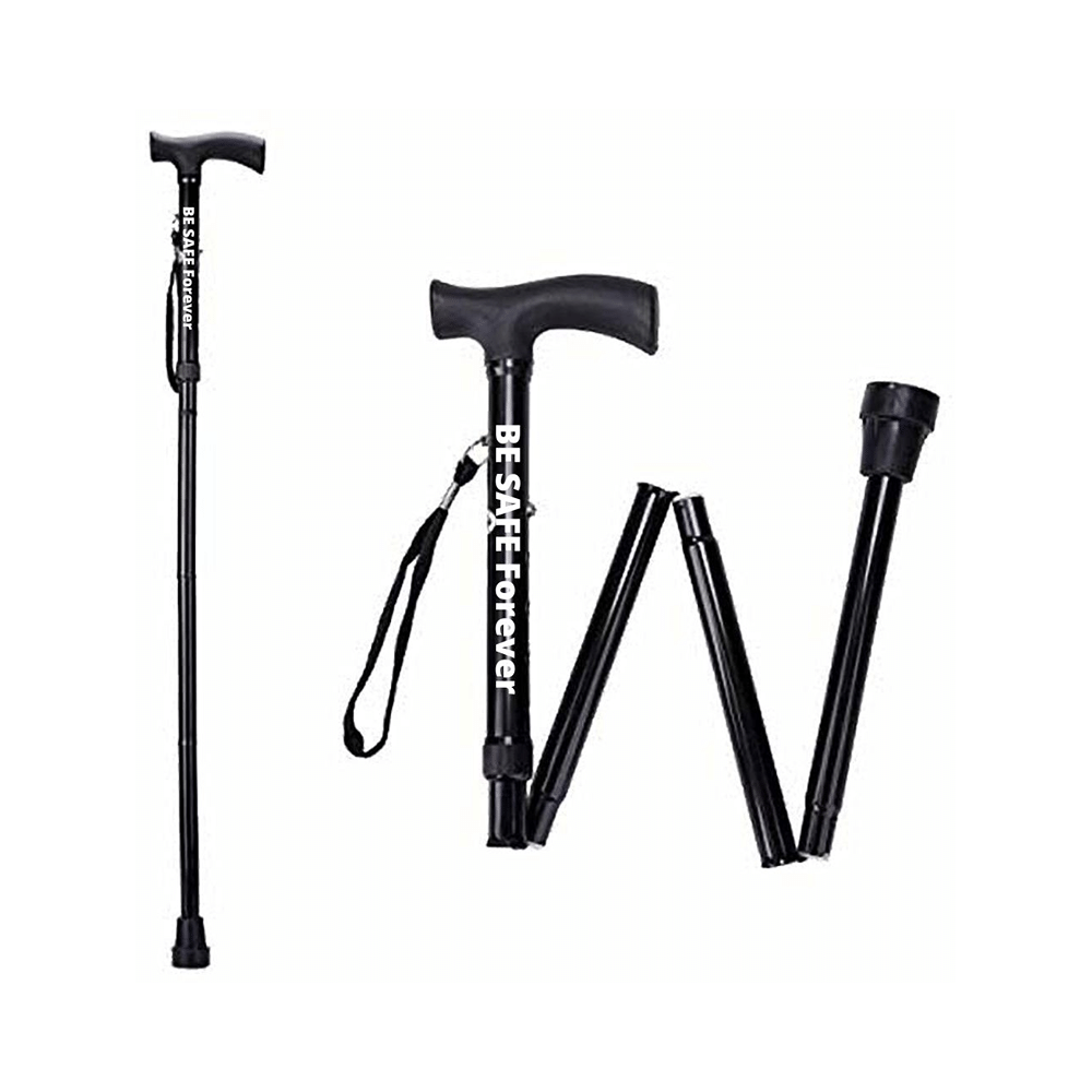 Be Safe Forever Aluminium Folding Height Adjustable Walking Stick Black