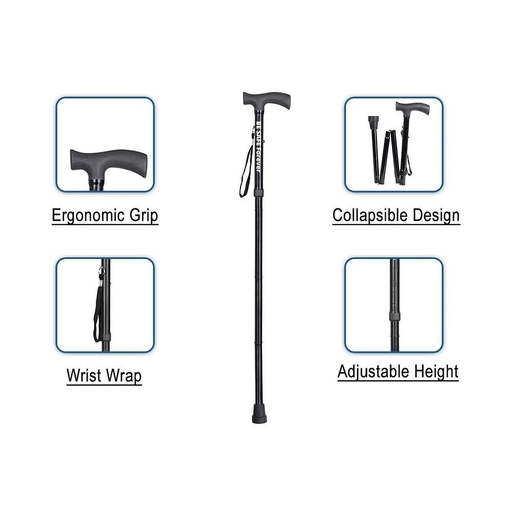 Be Safe Forever Aluminium Folding Height Adjustable Walking Stick Black - Image 4