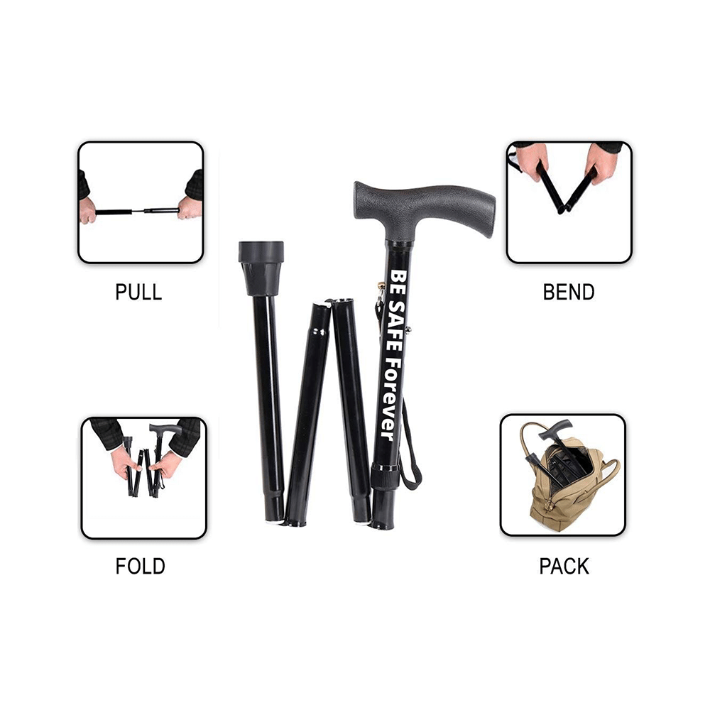 Be Safe Forever Aluminium Folding Height Adjustable Walking Stick Black - Image 5