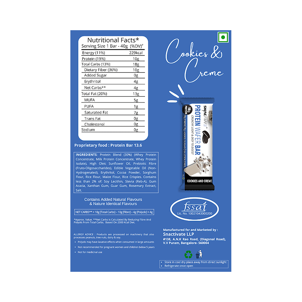 Snactivate Protein Wafer Bar (40gm Each) Cookies & Cream - Image 3