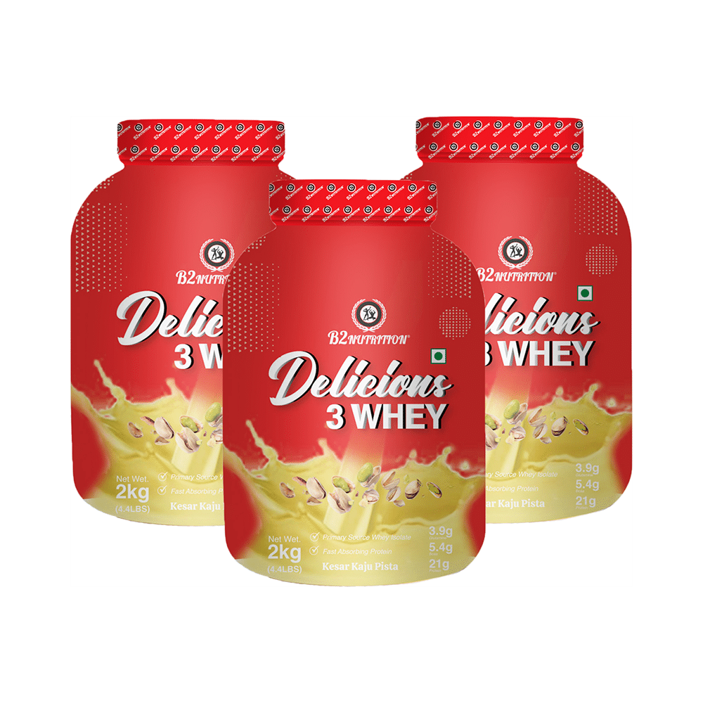 B2 Nutrition Delicious 3 Whey Protein Powder (2kg Each) Kesar Kaju Pista - Image 1