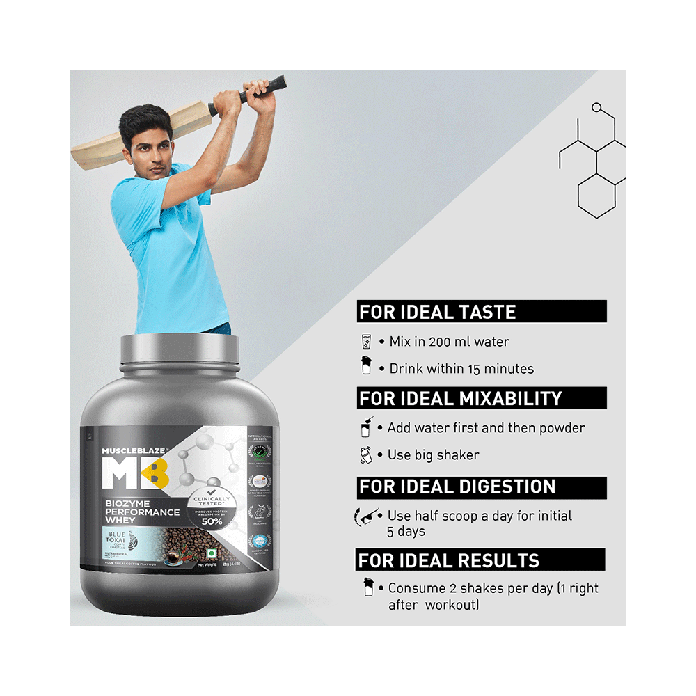 MuscleBlaze MuscleBlaze Biozyme Performance Whey Protein | For Muscle Gain | Improves Protein Absorption | Nutrition Care Powder Blue Tokai Coffee - Image 7