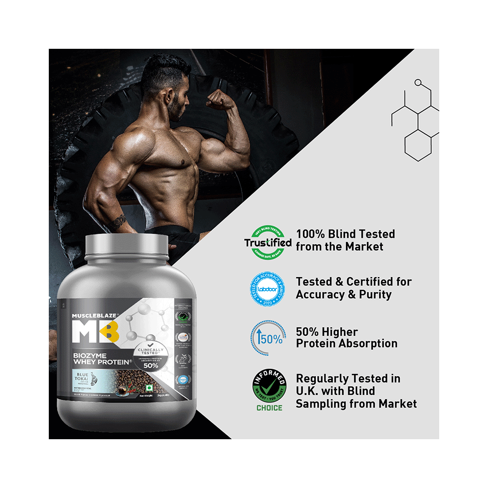 MuscleBlaze MuscleBlaze Biozyme Performance Whey Protein | For Muscle Gain | Improves Protein Absorption | Nutrition Care Powder Blue Tokai Coffee - Image 5