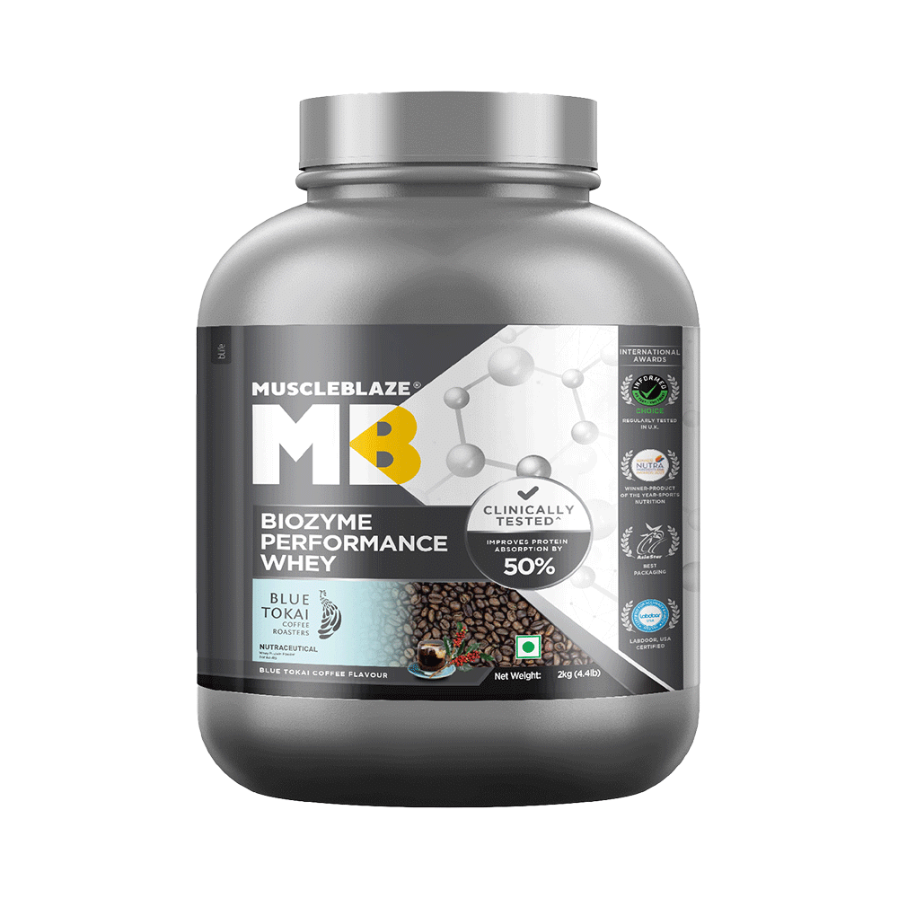 MuscleBlaze MuscleBlaze Biozyme Performance Whey Protein | For Muscle Gain | Improves Protein Absorption | Nutrition Care Powder Blue Tokai Coffee - Image 1
